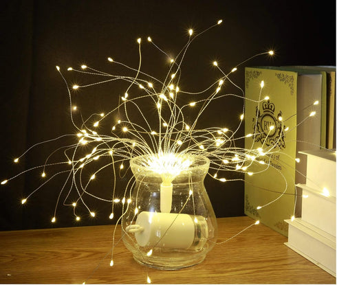 HEAGEERO 2 Pack, 180 IP44 Outdoor Battery Operated Chandelier Firework Lights Starburst Light LEDs, Ceiling Hanging