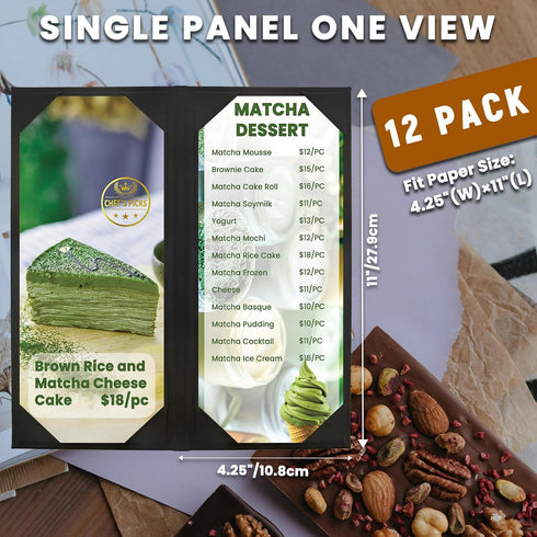 12 Pack 4.25" 11", Menu Covers x PU Leather Menu Holder, Menu Book for Restaurant, Coffee Bars, Wine Lists, and Drink