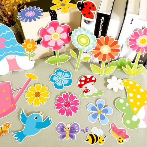 Konsait Spring Bulletin Board Decorations, 68Pcs Set, Big Umbrella Flowers, Waterdrop Cutouts for Classroom