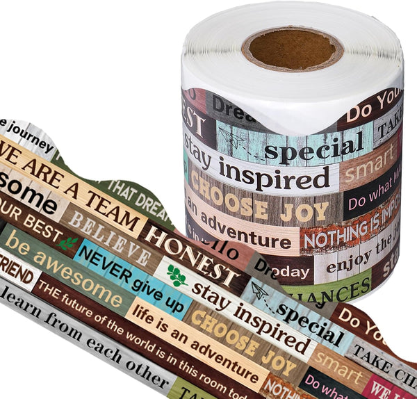 Whaline 65.6Ft Inspirational Bulletin Board Border Growth Mindset Scalloped Trim Motivational Craft Decor for Classroom