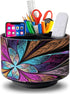 Round Leather Remote Control Holder, PU Leather Art Supply Organizer for Makeup, 4 Compartments, 360 Degree Spinning