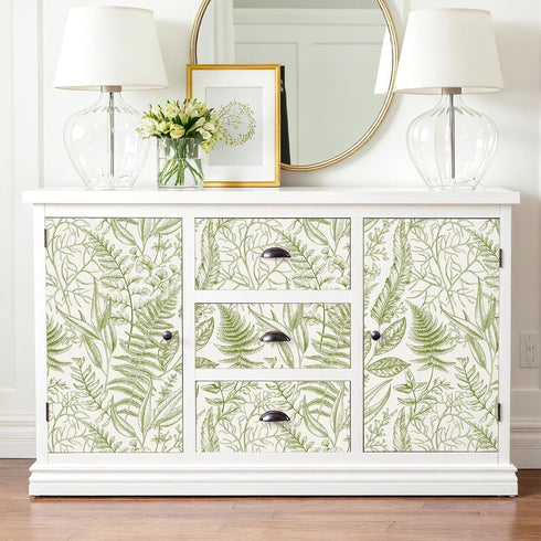 17.7''x354'' VEELIKE Vintage Green Fern Peel and Stick Wallpaper Tropical Herbs Leaf Wallpaper for Bedroom Powder Room
