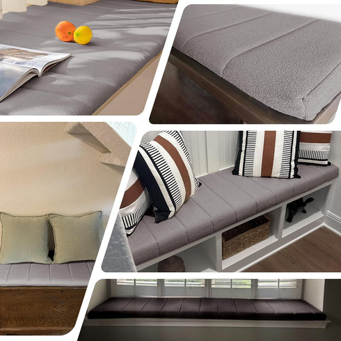 KJEKT 1.2x20x12 50D Window Seat Cushion Teddy Plush White Firm Foam Insert Non-Slip & Durable.Easy Clean for Storage