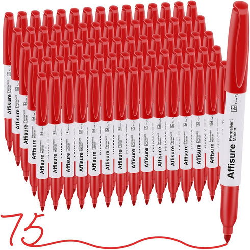 Red Permanent Markers Bulk, 75 Count, Quick Drying and Fade Resistant, Fine