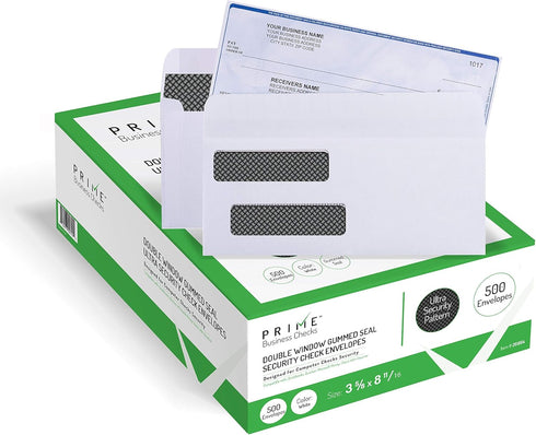 Prime Business Checks Double Window Security Tinted Envelopes - 500 Envelopes for Business Checks, QuickBooks, Laser