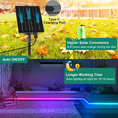 32.8Ft IP68 ZAIYW Dual Color Changing Solar LED Strip Lights Outdoor, Waterproof Strip Lights with Timer Remote