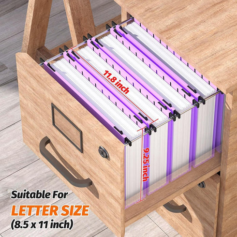 Extra Capacity Plastic Hanging File Folders, 12 Pack, Heavy Duty 2 Inch Expansion, Letter Size, Purple