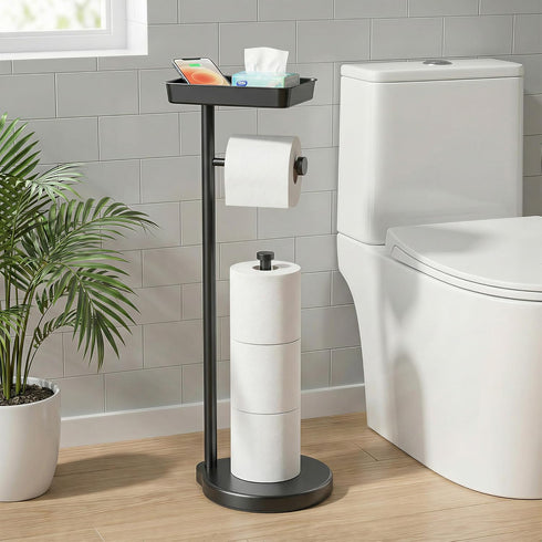 theaoo Toilet Paper Holder Stand with Shelf, Flushable Wipes Dispenser, Free Standing Toilet Tissue Roll Storage Rack