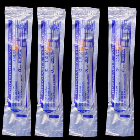 25 Pack 1ml/cc Plastic Syringe with 25Ga and Cap, Individually Sealed Wrapped for Scientific Labs