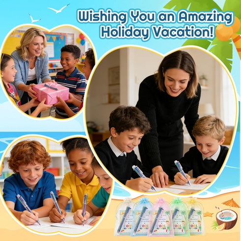 Ukontagood 50 Sets Summer-Themed End of School Year Student Gift Bundle, Pens & Thank You Cards for Kids, Teacher