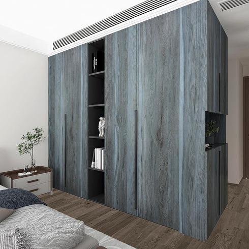 Peacock Blue Wallpaper Stick and Peel, 16x118inch Blue Wood Grain Contact Paper for Cabinets Waterproof