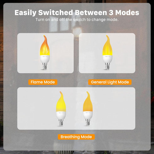 Hompavo Upgraded LED Flame Light Bulbs, 3 Modes Flickering E12 Candle Fire Light Bulb, 6 Pack