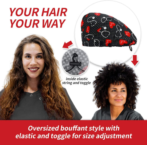 ABAMERICA 2 Pack Bouffant Caps - Adjustable Scrub Caps with Button and Sweatband for Women Men, One Size Multi Color
