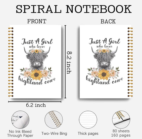 Highland Cow Notebook, Western Cow Gifts, Spiral Notebook 5.5x8.3, Highland Cow Office Supplies, Just a Girl Who Loves