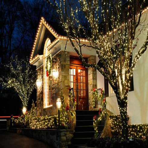25ft 50 Counts Commercial IP:65, Warm White LED Christmas Lights - Grade Outdoor Waterproof, Green Wire, Xmas Tree