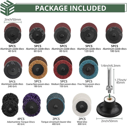 EYPINS 55-Pieces 2 Inch Sanding Discs Set, Air Grinder Abrasive Discs with 1/4 Inch Holder for Grinding