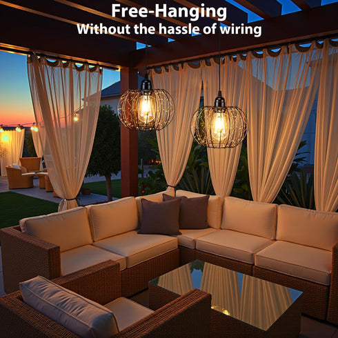 4 (2) Battery Operated Hanging Outdoor Chandelier, Battery Operated Gazebo Pendant Light Outdoor Waterproof, No Wiring