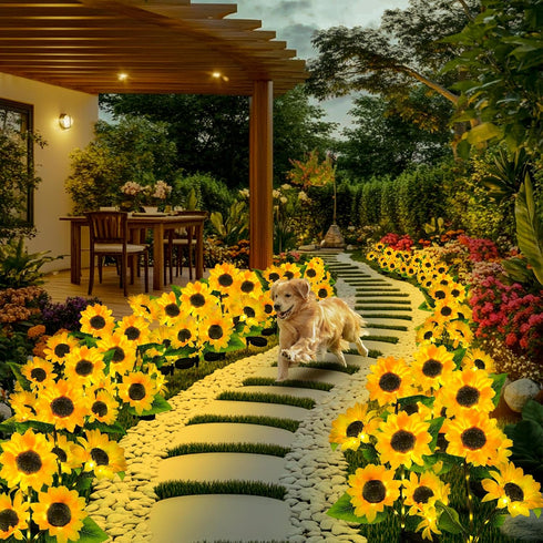 4-Pack 12 Solar Sunflower Garden Decor, LED Flower Stake Lights - Waterproof Long-Lasting Outdoor Solar Patio Decor