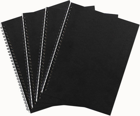 DSTELIN Blank Spiral Notebook - 10 inch x 7.5 inch, 100GSM, 4-Pack, Soft Cover, 50 Pages / 25 Sheets (Black)