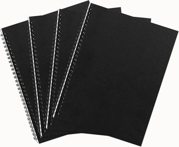 DSTELIN Blank Spiral Notebook - 10 inch x 7.5 inch, 100GSM, 4-Pack, Soft Cover, 50 Pages / 25 Sheets (Black)