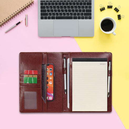 Wonderpool A5 PU Leather Clipboard Partfolio Recipe Binder Notepad Forms Holders Document Case - Interview Planner Meeting Writing Padfolio File for Office Travel School Hotel Restaurant (A5,Brown) by WONDERPOOL