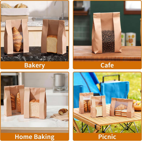 100Pcs 13.78.23.7in 80g 100 Sourdough Bread Bags with Window Bread Bags for Homemade Bread, Thick Coated Kraft
