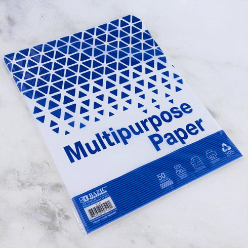 BAZIC 50 SHEETS 8.5" x 11" White Multipurpose Paper, 20 LB (75 gsm) for Copy, Fax, Laser & General Printing