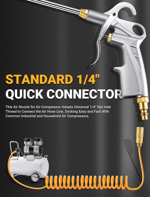 Heavy Duty Air Blow Gun with Bigger Pipe & Extended Nozzle for Compressor, Pneumatic Cleaning Tool
