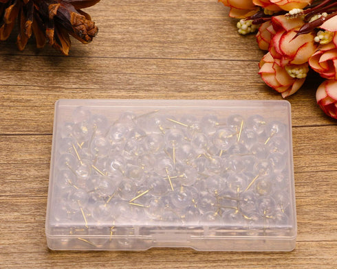Tupalizy 100PCS 1/3 Inch Decorative Push Pins, Transparent Plastic Head and Gold Steel Point Thumb Tacks for Bulletin