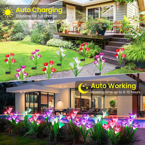 4 Pack 7 KOOPER Outdoor Solar Lights, Solar Garden Light with Bigger Lily Flowers, Waterproof Color Changing Solar