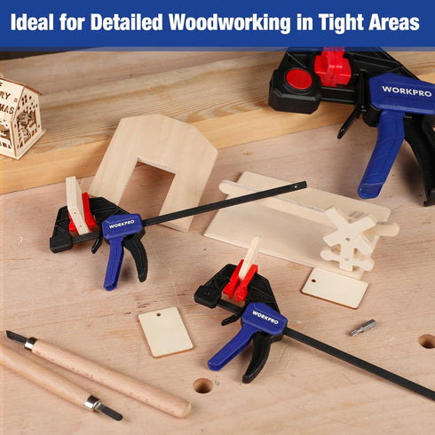 WORKPRO 6" Mini Bar Clamps for Woodworking, One-Handed Clamp/Spreader, Light-Duty Screw-Change F Clamp, 2PC