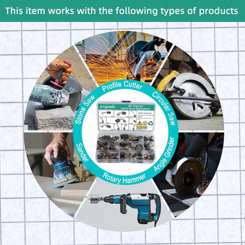 Electric Motor Carbon Brushes Set, 40 Pack Replacement Repair Kit for Power Tools