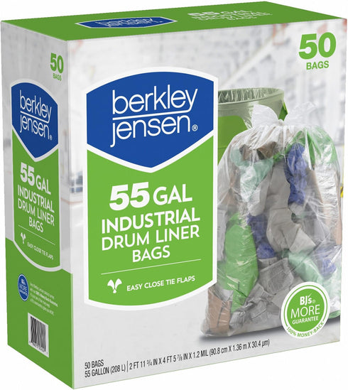 berkley jensen Berkly & Jensen 1.2mil Industrial Drum Liner Bags, 55 Gallon, 50 Bags