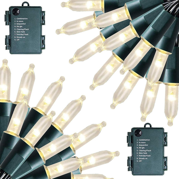 FUNPENY Battery Operated Christmas Mini String Lights, 2 Pack Total 100LED 32FT