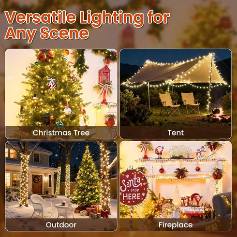 400 49FT 8 Cluster Lights Christmas Led Fairy Lights Green Wire Twinkle Lights with Remote Modes String Lights Timer