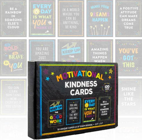 Global Printed Products Motivational Cards, 100 Inspirational and Kindness Quote Cards, Business Card Size (Pack of 100)