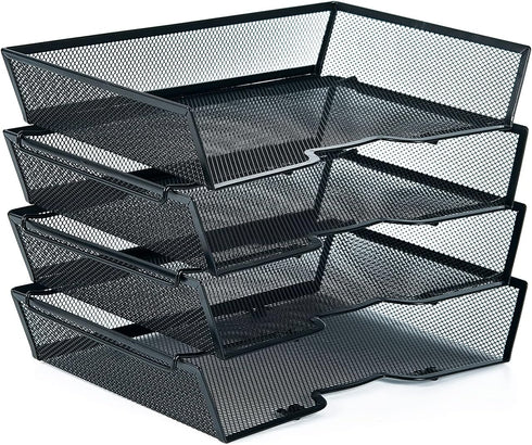 SETTFRFE 4-Tier Letter Tray Desk Organizer - Mesh Stackable File Trays for Desktop Paper Storage, Black