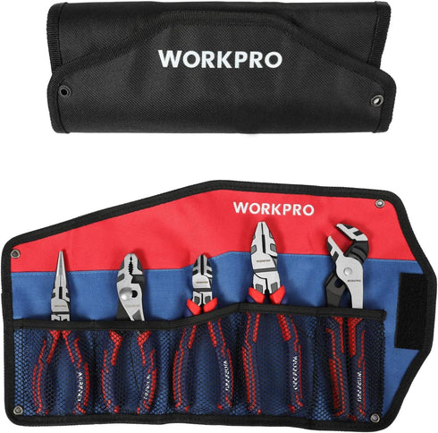 Set, 6 Inch 8 Inch 7 Inch WORKPRO Pliers Premium Cr-V Construction, Includes Slip Joint, Long Nose, Diagonal Cutting