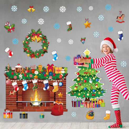 Christmas Bulletin Board Xmas Classroom Decoration - Christmas Tree Cutouts, Fireplace Poster, Winter Holiday Decor