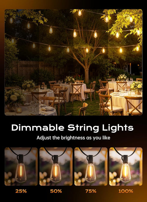 37FT 11+1 ST38 Bulbs, 3 Dimmable 2700K Minetom Outdoor String Lights with Remote, Shatterproof LED Waterproof Patio
