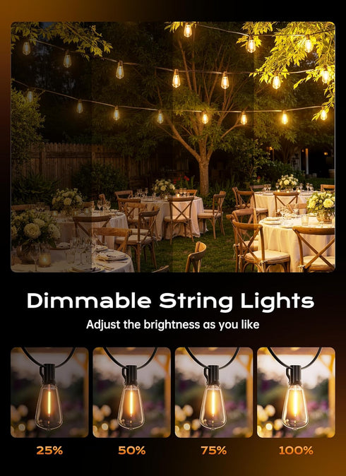 55FT 25+2 ST38 Bulbs, 3 Dimmable 2700K Minetom Outdoor String Lights with Remote, Shatterproof LED Waterproof Patio