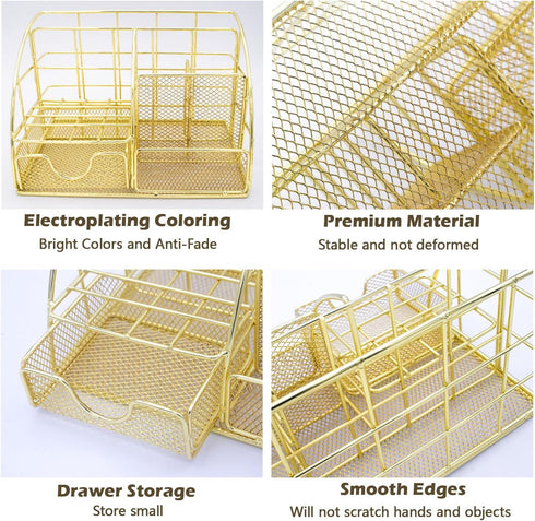 Gold Desk Organizers and Accessories, 13PS Set with Acrylic Stapler, Tape Dispenser, Pen Holder, Office Supplies