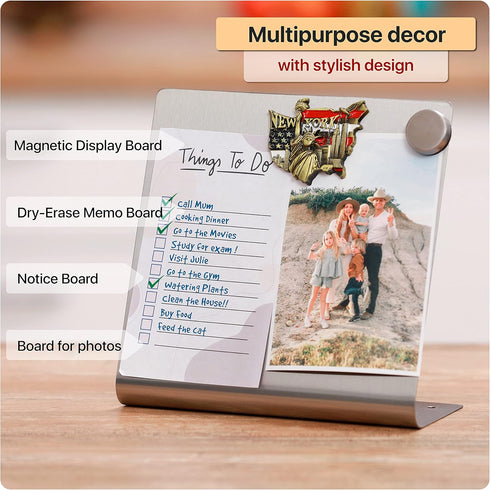 Magnetic Bulletin Board with Stand - Small Dry Erase Memo Board, Tabletop Metal Easel for Magnet Display, 8x8 Inches