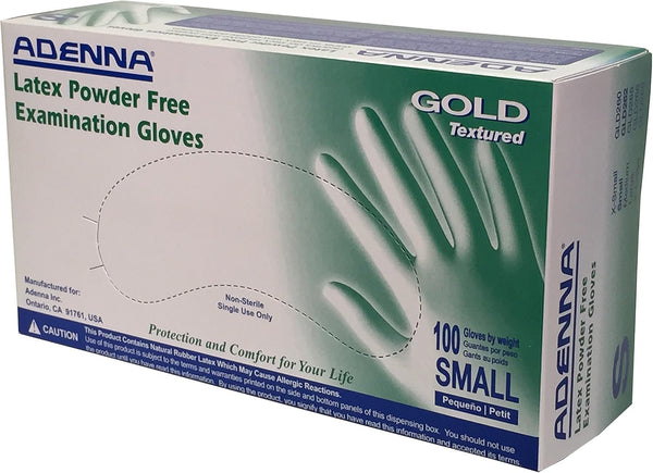 Adenna GLD262 Gold 6 mil Powder-Free Latex Gloves, Medical Grade, White, Small, Box of 100
