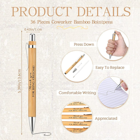 Employee Appreciation Gifts Set, Inspirational Retractable Bamboo Pens and Pocket Kraft Thank You Notebooks (72 Pcs)