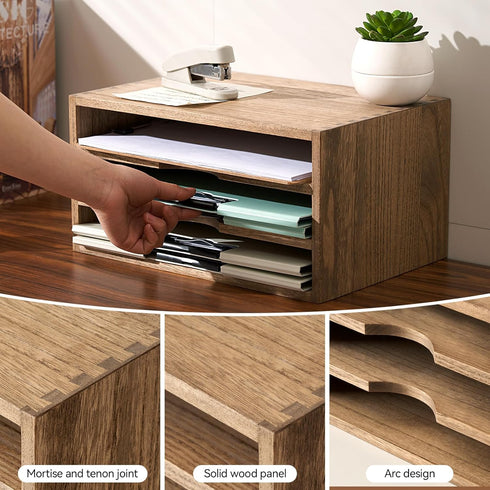 KIRIGEN Wooden Desktop Organizer, Paper Storage Letter Tray File Sorter, 3 Layer Trays for Home Office Accessories,
