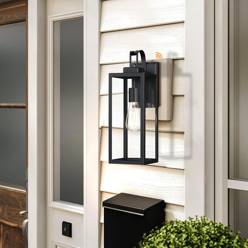 17.75in 1 Pack WISBEAM Large Size Dusk to Dawn Wall Sconce for House, Black Outdoor Wall Lantern, Modern Porch Lights
