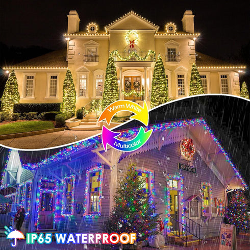 2 Pack 400LED 8 Warm White and Multicolor Color Changing Solar String Lights for Outside, Solar Fairy Lights Outdoor