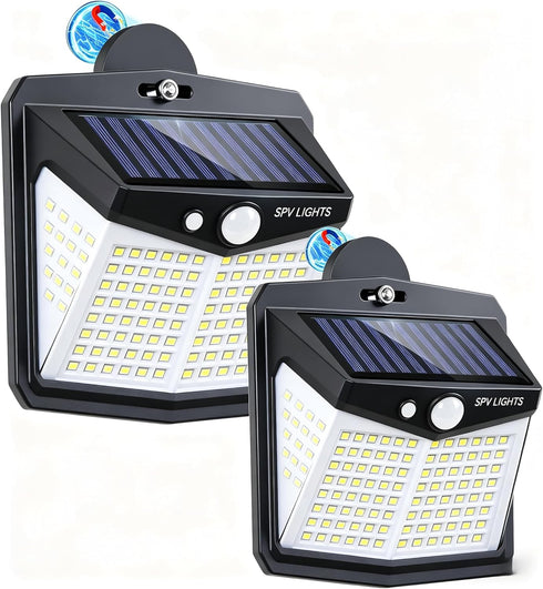 Magnetic Solar Lights Outdoor, 128LED 800LM Motion Sensor Lights for Metal Fence,
