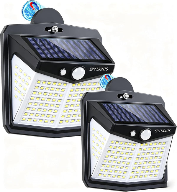Magnetic Solar Lights Outdoor, 128LED 800LM Motion Sensor Lights for Metal Fence,